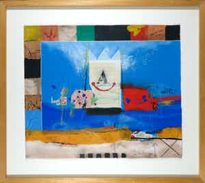 Theo Koster - Zeefdruk en collage, Vierkant blauw - Ingelijst verkocht voor € 40!