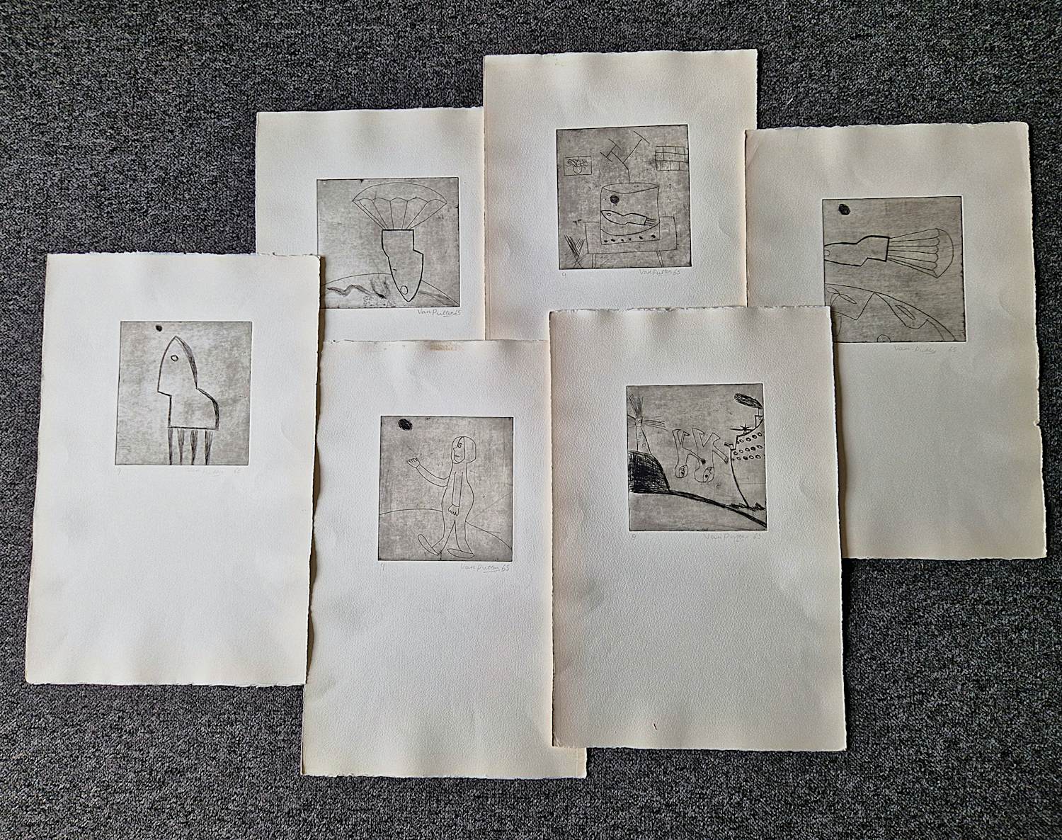 Theodoor Herbert van Putten - Leuke - in zeer kleine oplage gemaakte serie van 6 Etsen "Maanreis" kopen? Bied vanaf 35!