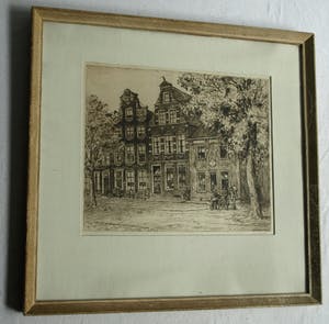 Ids Wiersma - Ingelijste ets , de ‘Professorenhuizen’ , Voorstraat , Franeker – 1934 kopen? Bied vanaf 1!