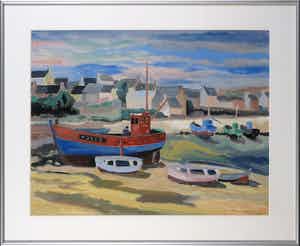 Jan Nolte - Gouache, Treboul - Ingelijst verkocht voor € 35!