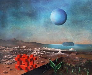 Franz Deckwitz - Surrealistisch nachtelijk landschap, olieverf op paneel (netjes ingelijst) kopen? Bied vanaf 295!