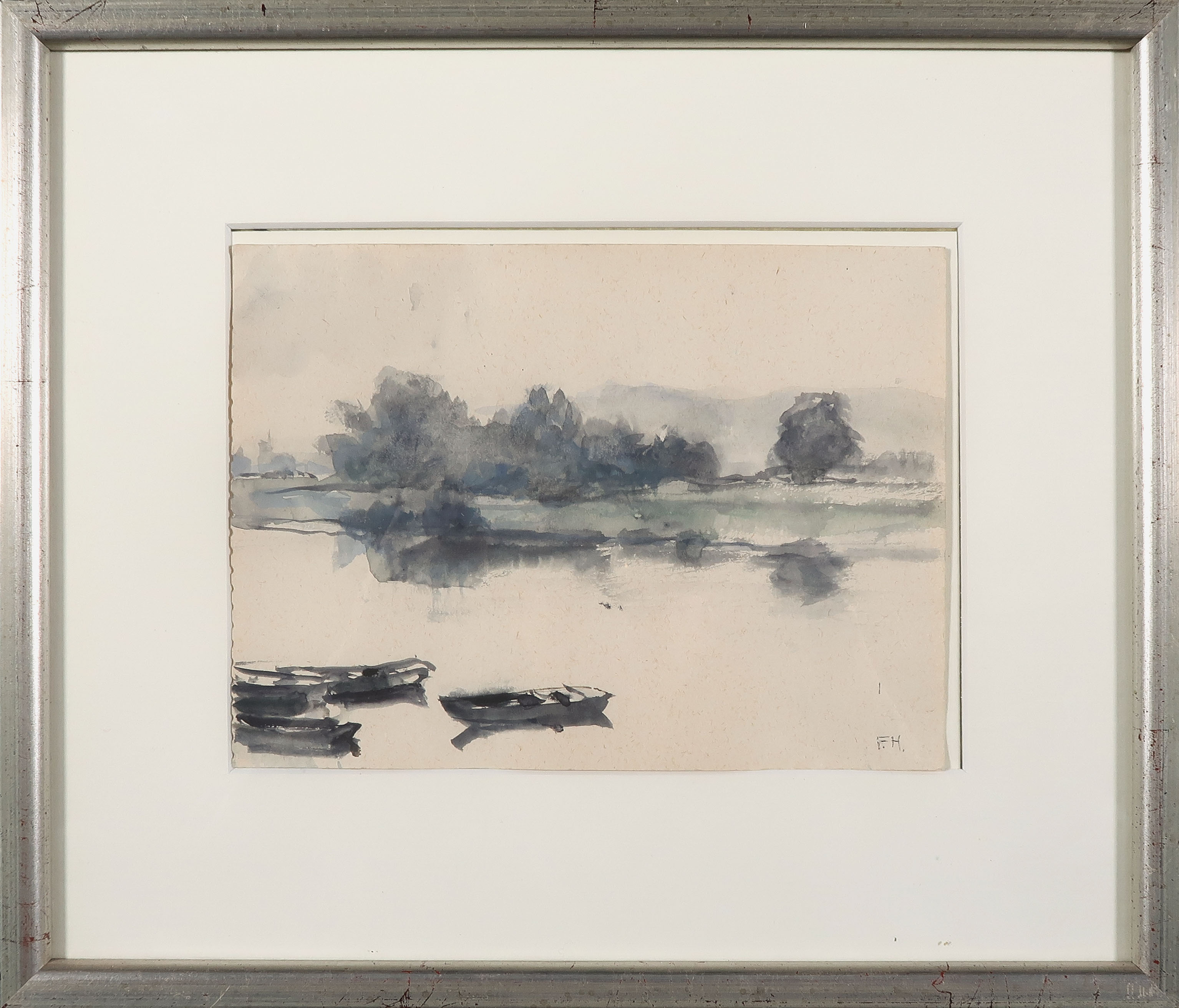 Frida Holleman - Aquarel, Bootjes - Ingelijst verkocht voor € 35!