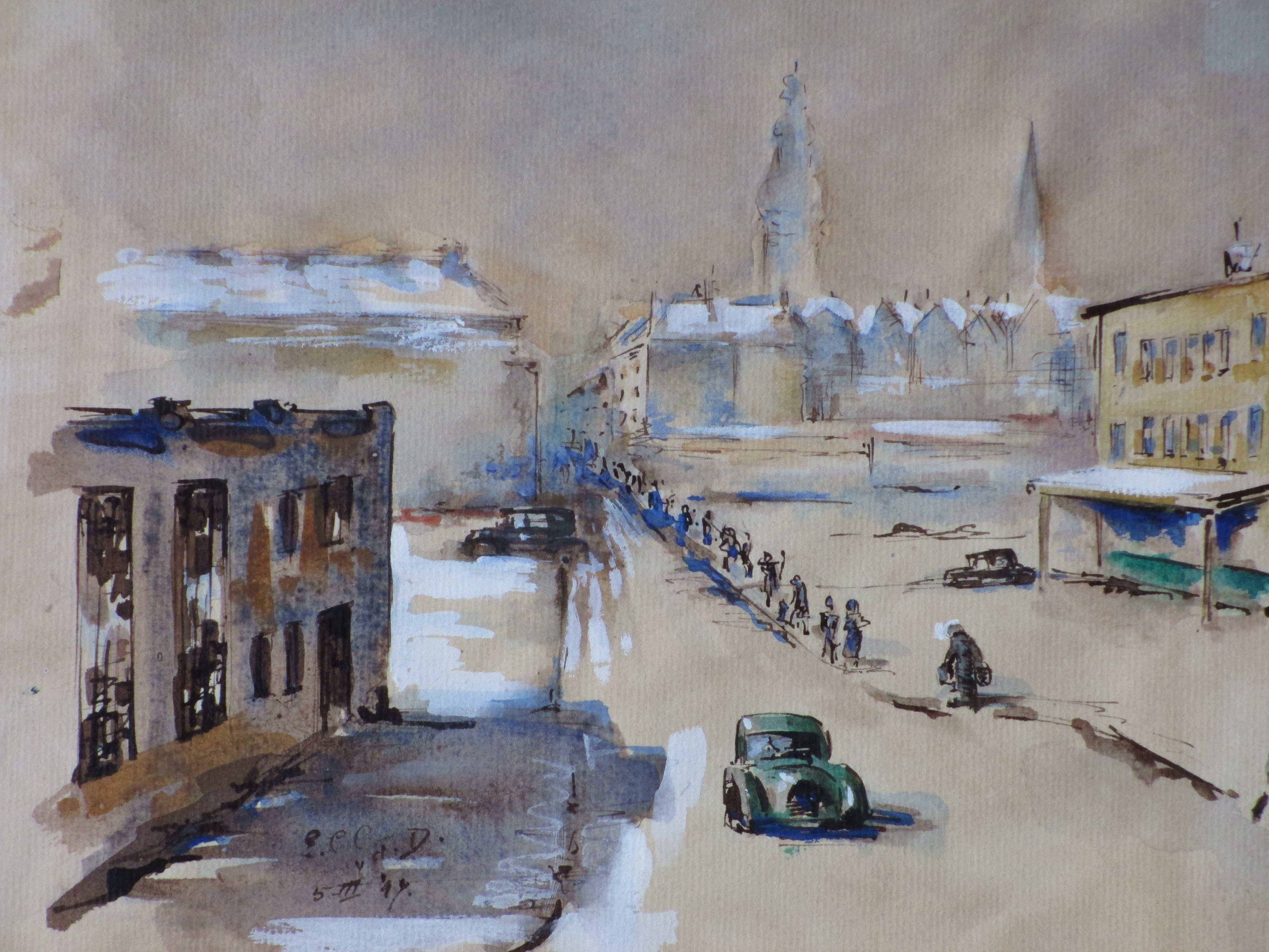 Niet of onleesbaar gesigneerd - Rotterdam Opbouw, Winter 1947 - Gemengde techniek kopen? Bied vanaf 1!