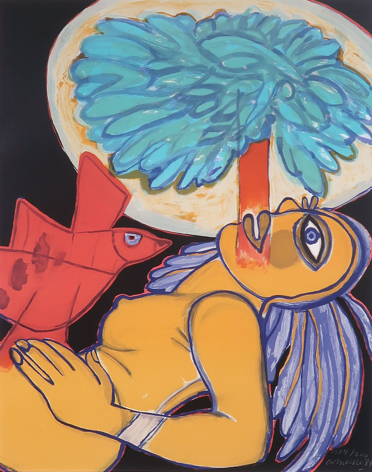 Corneille - Zeefdruk, Vrouwelijk naakt met vogel - Ingelijst kopen? Bied vanaf 250!