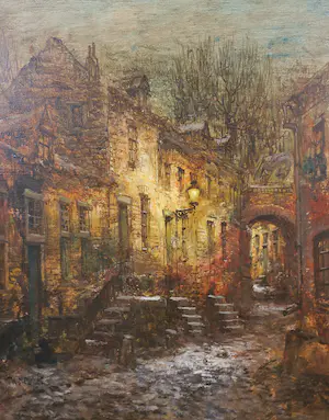 Walter Neuhof - Olieverf op doek, Straat bij nacht - Ingelijst kopen? Bied vanaf 90!