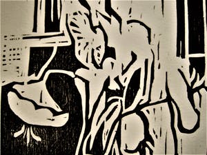 Ina Brekelmans - Verstilde kleine oplage (15) Houtsnede op papier "Lelie's" gesigneerd kopen? Bied vanaf 26!