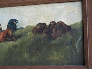Niet of onleesbaar gesigneerd - Olieverf op doek , “Haan en kippen” – gesigneerd & ingelijst - 1902 kopen? Bied vanaf 10!