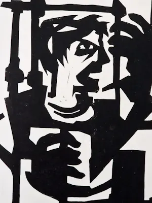 Jelle Otter - Groninger kunstenaar en graficus - linosnede "gevangen" - eigen druk - oplage 10 kopen? Bied vanaf 38!