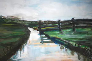 Rob Aussen - Hollands landschap met een vaart - groot en ingelijst kopen? Bied vanaf 75!