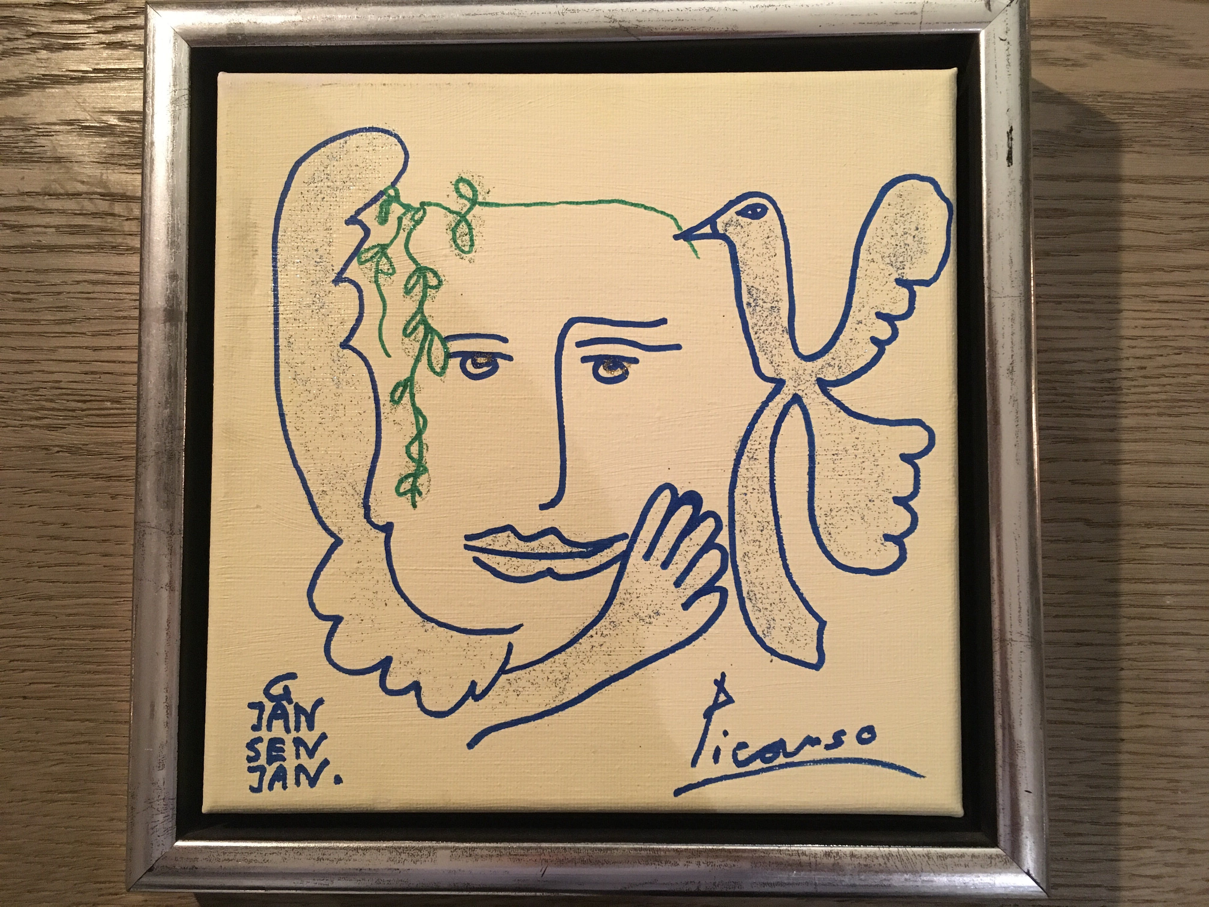 Geert Jan Jansen - Vrouwengezicht met vogel picasso verkocht voor € 150!