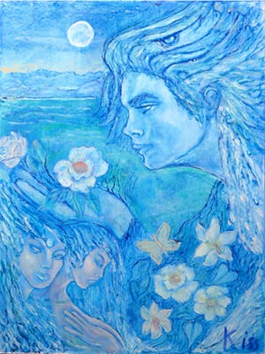 Kiss Riemvis - Olieverf op board, z.t. Volle maan kopen? Bied vanaf 1!