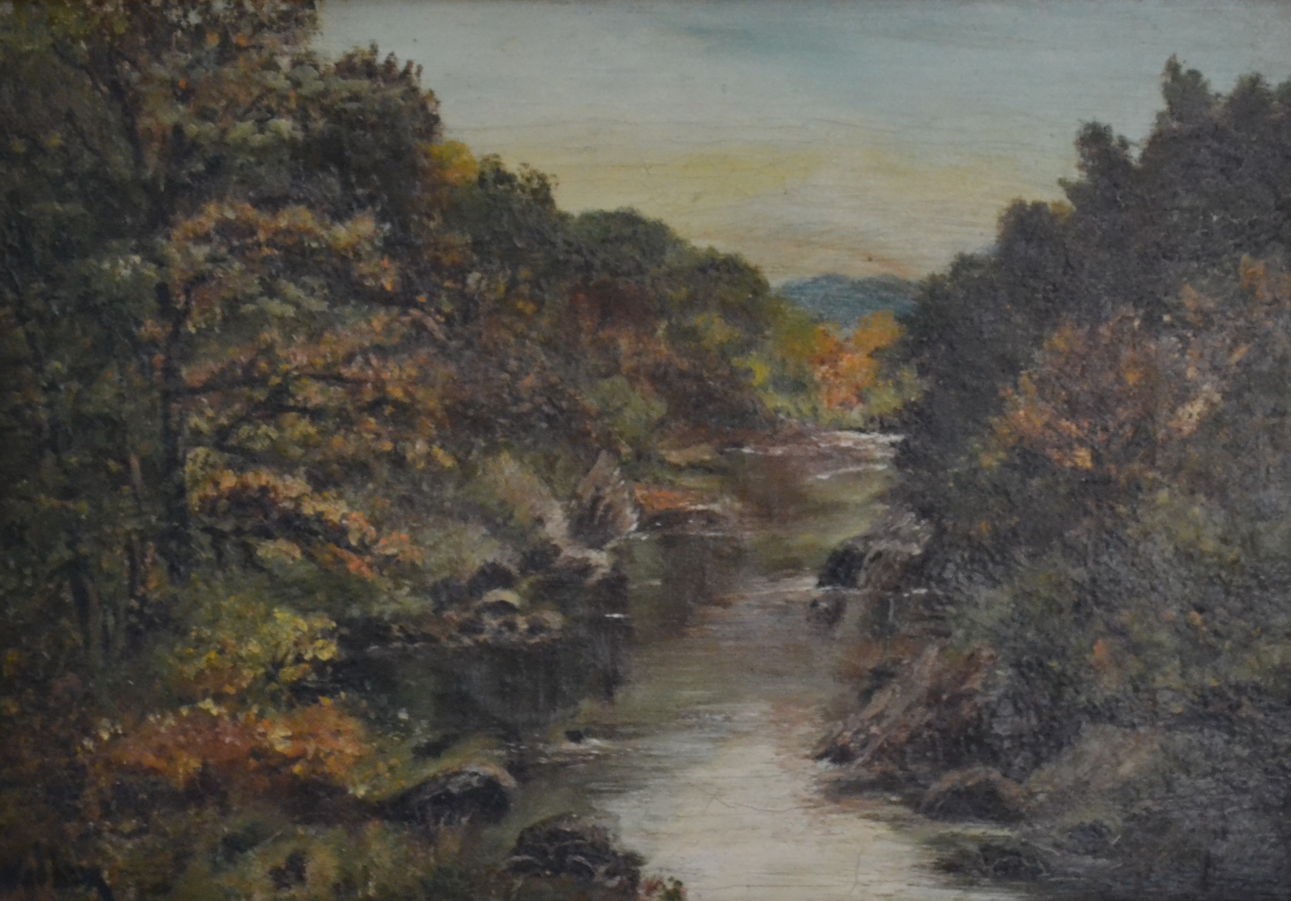 Niet of onleesbaar gesigneerd - Boslandschap met beekje - Olieverf op doek. kopen? Bied vanaf 1!