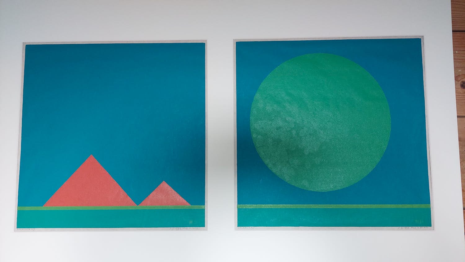 Kea Homan - Fries landschap - houtsnede - tweedelig werk verkocht voor € 50!