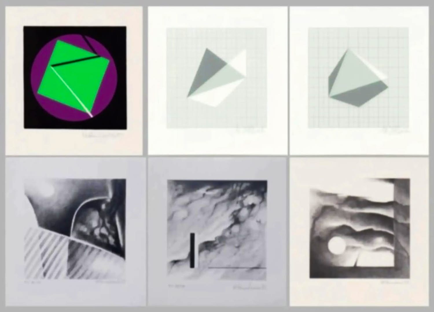 H.D. Schrader - e.a: zes handgesigneerde zeefdrukken: Geometrische Composities verkocht voor € 35!