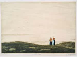 Tjeerd Bottema - ets: Stille zee - Katwijk verkocht voor € 85!