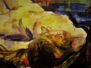Bob ten Hoope - Grote expressionistische Aquarel "Naakte vrouw liggend op bed" gesigneerd kopen? Bied vanaf 63!