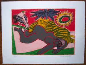 Corneille - zeefdruk titel: Tigres Amoureux uit 1985 verkocht voor € 200!