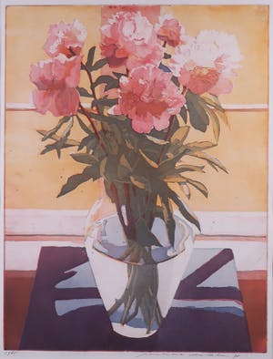 Marcel Schellekens - Kleurenets, Pioenrozen met gele achtergrond - Ingelijst (Groot) kopen? Bied vanaf 110!