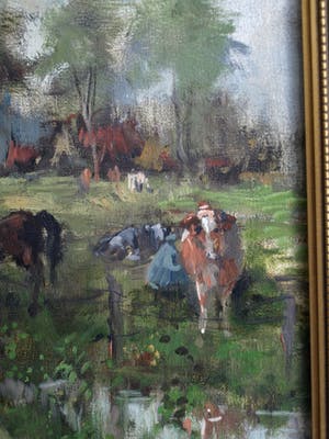 Theodorus van Oorschot - Olieverf op doek , Brabants landschap met boerin – ingelijst – 78 x 98 cm kopen? Bied vanaf 200!