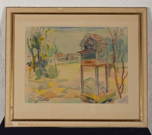 Gerrit Jan de Geus - Duiventil - 1963 - aquarel op papier - BKR Krommenie kopen? Bied vanaf 20!