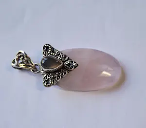 vintage sajen roze rozenkwarts sterling zilveren juwelen citrien  hanger kopen? Bied vanaf 75!