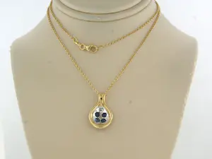 18k gouden collier met hanger met saffier en briljant geslepen diamant tot0.12ct kopen? Bied vanaf 365!