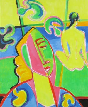 Joe Wols - Acryl op board, Twee figuren - Ingelijst kopen? Bied vanaf 1!