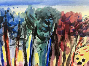 Andre van der Vossen - Bomenrij - expressionistisch kleurrijk werk kopen? Bied vanaf 195!