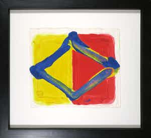 Bram Bogart - Aquagravure op geschept papier, Losange fond rouge/jaune - Ingelijst verkocht voor € 1250!