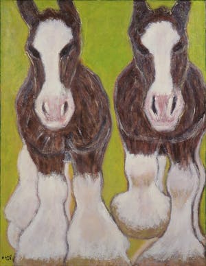 Pieter Haan - Acryl op doek, Twee koeien kopen? Bied vanaf 1!