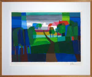 Ton Schulten - Zeefdruk, Weidegroen - Ingelijst verkocht voor € 150!