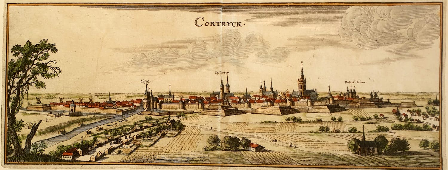 Caspar Merian - Kortijk Oude Gravure Panorama 1659 verkocht voor € 30!