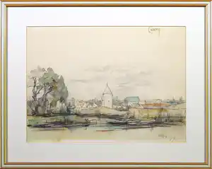 Antoon Markus - Potlood met aquarel, Cheverny - Ingelijst verkocht voor € 100!