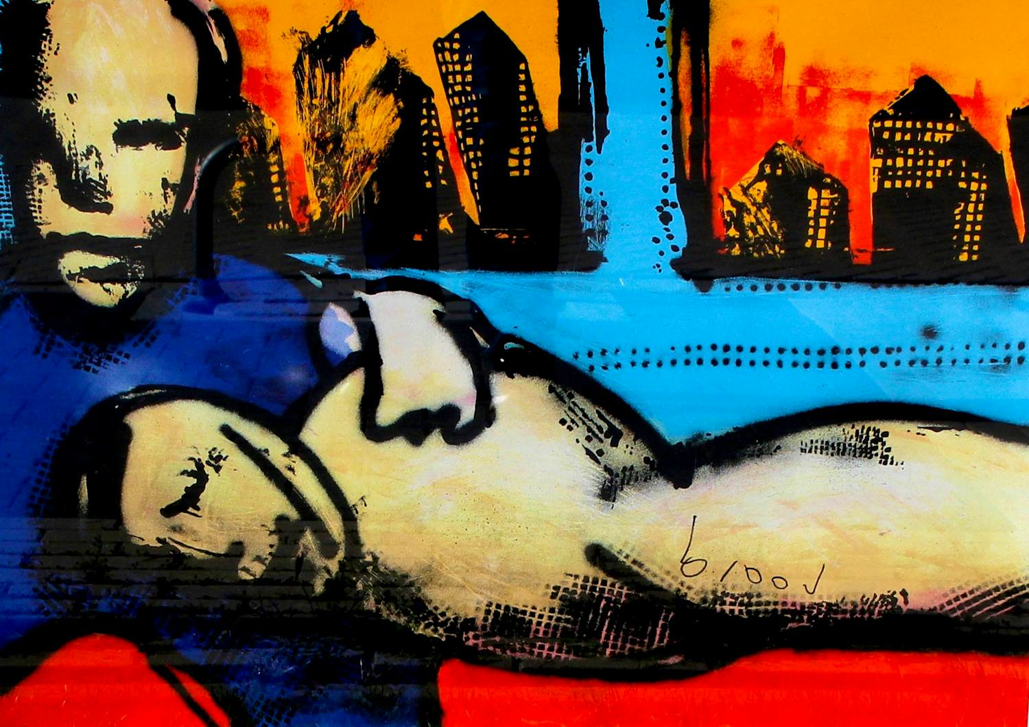 Herman Brood - grote ingelijste zeefdruk: Metro lovers (prachtige lijst!) kopen? Bied vanaf 695!