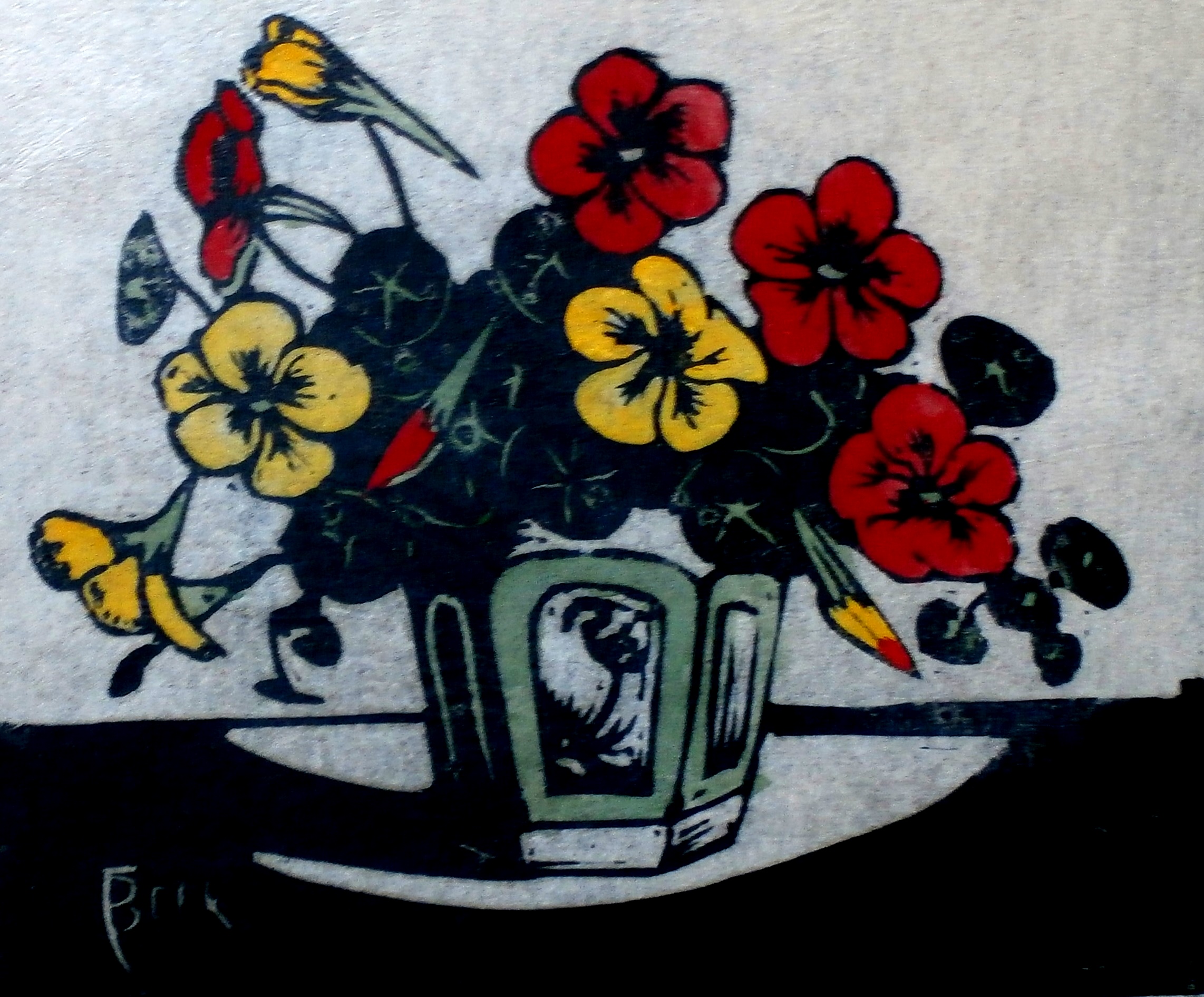 Jac. de Beer - Houtsnede: bloemen in vaas verkocht voor € 40!