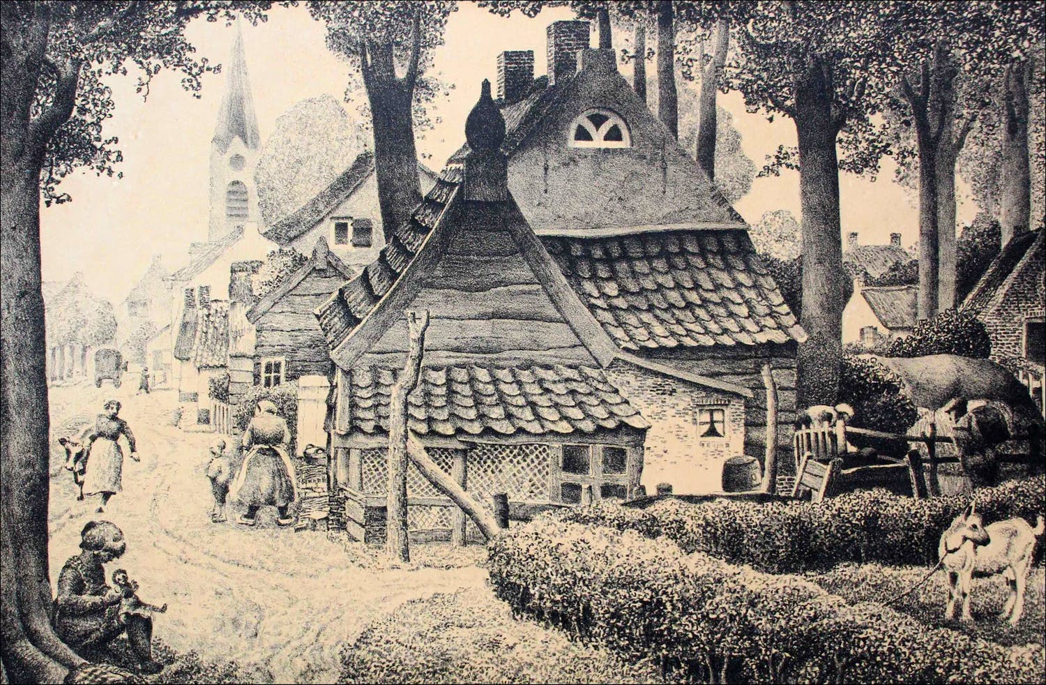 Jan Strube - Litho: "Dorpsgezicht" verkocht voor € 59!