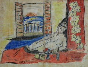 R. Kleijn - Tekening / Aquarel, “Liggend Naakt” – gesigneerd en ingelijst – ca 1960? kopen? Bied vanaf 35!