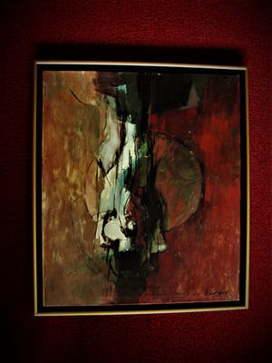 Niet of onleesbaar gesigneerd - Intrigerend abstract OLIEVERF "meneer Tienoppen" gesigneerd EUG.. kopen? Bied vanaf 1!