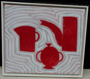 Klaas Gubbels - Ingelijste gemengde techniek op doek: Verschoven lijnen rood - 2004 kopen? Bied vanaf 2399!