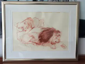 AcheterRu van Rossem - Leeuwenpaar – Sepia krijttekening + gesigneerd boek? Enchérissez de 49!