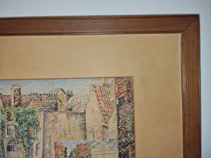 Frieda Hunziker - Aquarel met gevels en tuinen van huizen kopen? Bied vanaf 750!