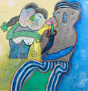 Shahid Parvez - Zeefdruk, Flower for the flower - Ingelijst kopen? Bied vanaf 50!