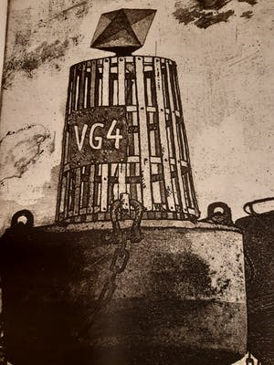 Herman Berserik - sepia ets: zelfportret bij boeien - 1982 kopen? Bied vanaf 70!