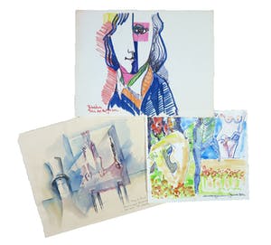 Joe Wols - Lot van drie aquarel- en stifttekeningen, Figuren kopen? Bied vanaf 1!