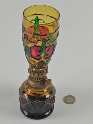 Curiosa - Vintage amber gebrandschilderd glas olielamp kopen? Bied vanaf 1!