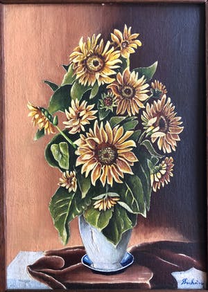 Niet of onleesbaar gesigneerd - Stilleven vaas met zonnebloemen kopen? Bied vanaf 1!