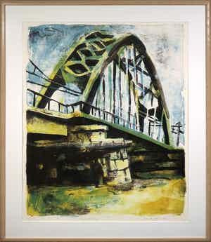 Jeroen Hermkens - Litho, Brug bij Culemborg - Ingelijst (Zeer groot) verkocht voor € 120!