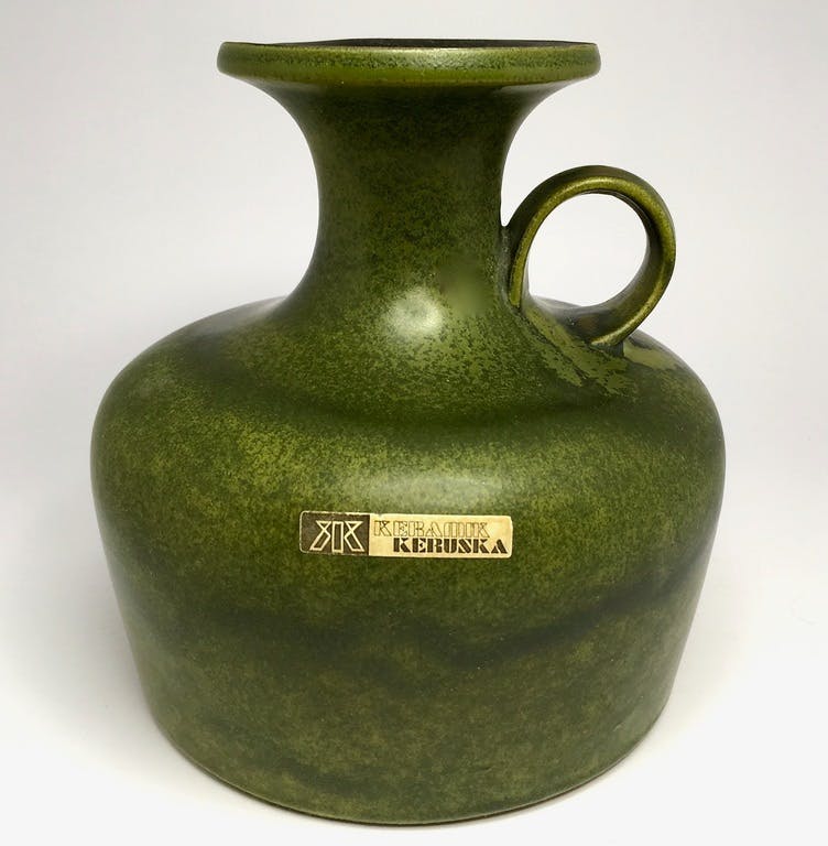Keruska Keramik - Grote groene 'Savanne' karaf - gemerkt | Duitsland | 1960's verkocht voor € 1!