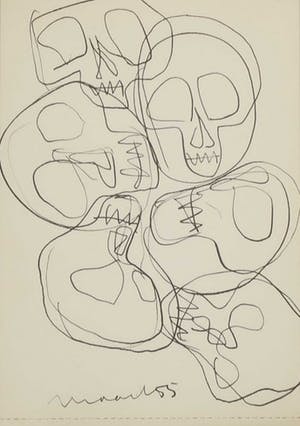 Siep van den Berg - Inkttekening, Schedels - Ingelijst kopen? Bied vanaf 60!