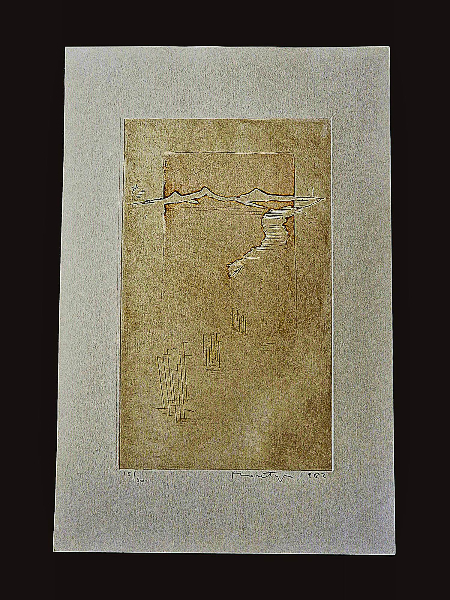Jan Montyn - in 1982 gemaakte Ets & Aquatint - red mountains - kleine oplage (30) kopen? Bied vanaf 63!